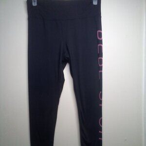 Bebe Sport Leggings L Spell Out Logo Active Athletic Black Pink
